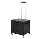 65L Shopping Trolley Cart Foldable Carts with Lid Collapsible Pack & Roll Folding Grocery Basket Crate Portable 4 Wheels Black