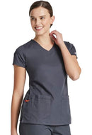 Dickies EDS Signature Scrubs for Women, Contemporary Fit V-Neck Womens Tops in Soft Brushed Poplin 85906, Pewter, Medium