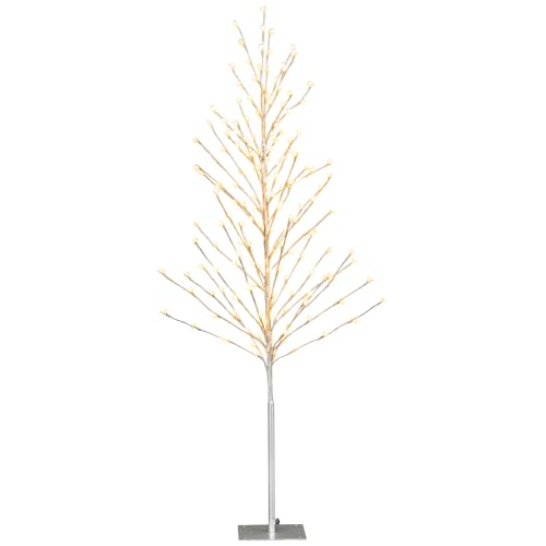 Costway 155 CM Lighted Birch Tree, Artificial Christmas Twig Tree with 168 Warm-White LED Lights, Metal Stakes, Indoor & Outdoor Christmas Holiday Party Decor, Xmas Birch Tree for Porch Home Store