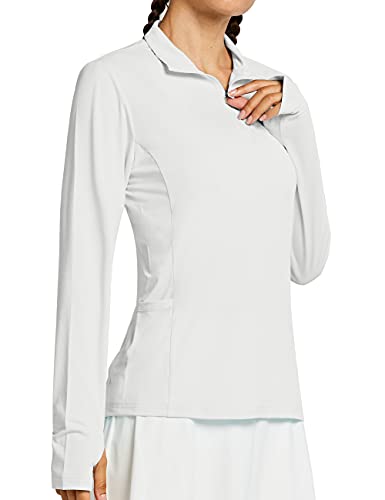 Libin Women's Long Sleeve Golf Shirts Half-Zip Workout Shirt Quick Dry UPF 50+ Sun Protection SPF UV Athletic Hiking Tennis Tops, White XL