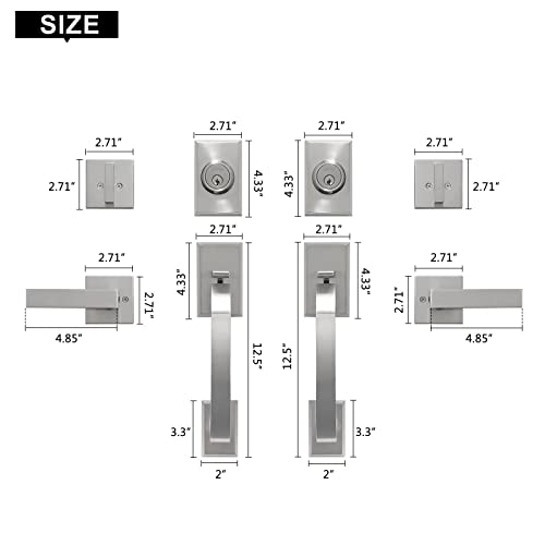 KIAYACI Front Door Handleset Double Door Lock Set Silver Door Handle Deadbolt Locks for Doors Entry Door Locksets with Deadbolt Single Cylinder HandleSet with Circle Handle Lower Half Grip