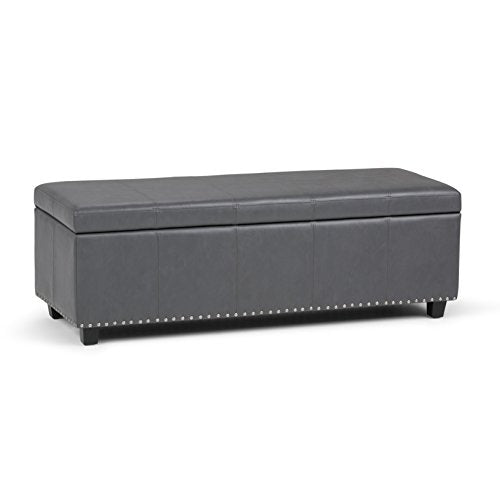 Simpli Home Kingsley Large Storage Ottoman Bench, Stone Grey