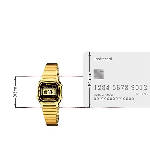 Casio LA670WGA-1UR Womens Black Digital Watch with Gold Band