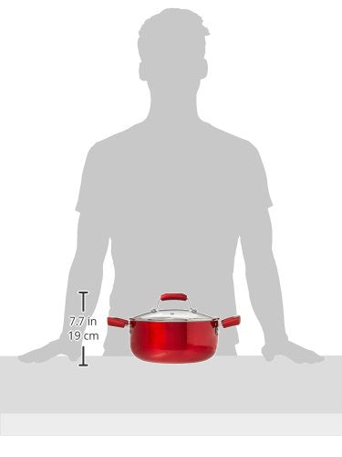 IMUSA USA 4.9Qt Ruby Red Nonstick Dutch Oven with Glass Lid and Soft Touch Handles, 5 Quarts