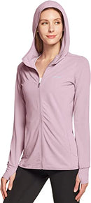 TSLA Women's UV Protection Outdoor Shirt, Lightweight Long Sleeve Workout Shirts Top, Full Zip Shirt with Hoodie & Pockets FSZ24-LPK XX-Large