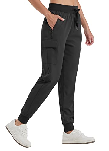 WILLIT Women's Cargo Hiking Pants Lightweight Athletic Outdoor Travel Joggers Quick Dry Workout Pants Water Resistant Black M