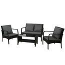 Gardeon Outdoor Lounge Setting Wicker Sofa Set Table and Chairs, Garden Furniture Patio Couch Deck Backyard Rattan, Cushion Weather-Resistant Black of 4