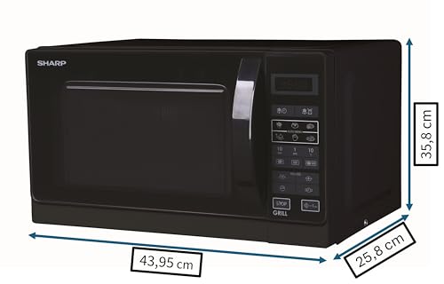 Sharp Freestanding R642BKW 2-in-1 Microwave with Grill / 20 L / 800 W / 1000 W Quartz Grill / 8 Automatic Programmes/Timer/Child Lock/Energy Saving Mode/Glass Turntable (25.5 cm) / Black