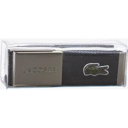Lacoste Men's Engraved Buckle Woven Fabric Belt, Navy, 90