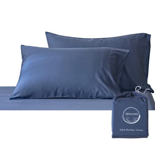 ZENLUSSO Bamboo Pillow Cases Queen/Standard - 100% Organic Pure Bamboo, Luxuriously Soft, Cooling 2 Piece Pillowcase Set, Envelope Closure (Navy Blue, Standard)