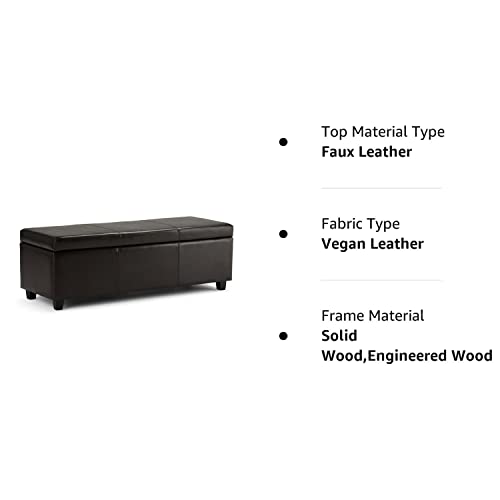 Simpli Home Avalon Rectangular Faux Leather Storage Ottoman Bench Large Brown