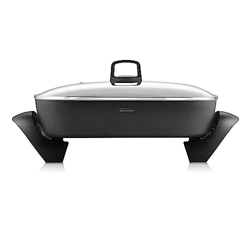 Sunbeam DiamondForce Banquet Electric Frying Pan | Durable Non-Stick Frypan | Tilt & Baste Lever | L 38cm x W 29cm | Deep Pan | Easy Wipe Clean-Up Black