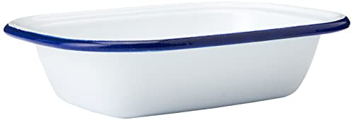 Zenker Enamel Large Pie Dish, Vintage Design, Suitable for Oven and Stove, Dishwasher Safe, Tray, Tin, Dimensions, 26x19.5x6cm, Colour, White, Blue, 687541