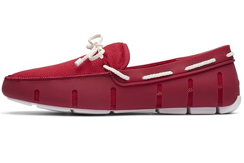 SWIMS Mens Loafers, Men Casual Braided Lace Shoes for Summer, Lightweight Dress Shoe Men’s Footwear, Signal Red/White, 11