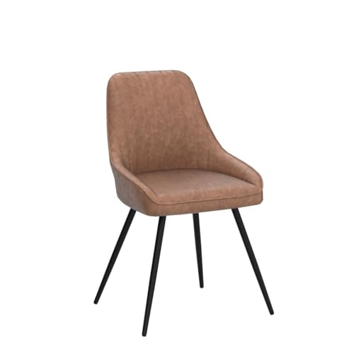 Alunaune Modern Dining Chairs Set of 2 Upholstered Kitchen Chairs Mid Century Armless Leisure Accent Chair Living Room Faux Leather Desk Side Chair with Metal Legs-Brown