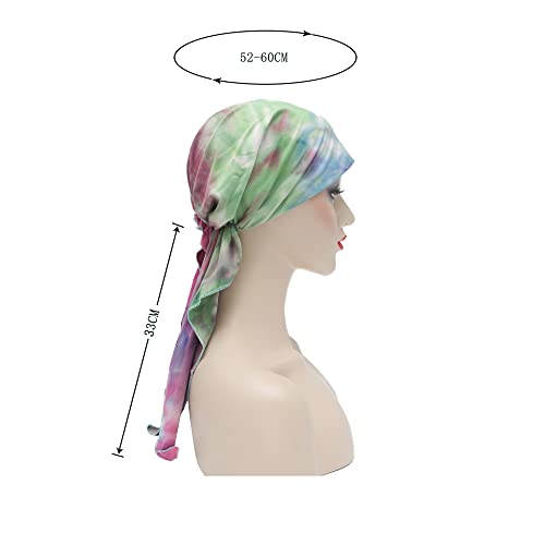 Chemo Headwear Pre Tied Head Scarf Headwraps Lightweight Turban Beanie Cap for Women (Tie Dye Green)