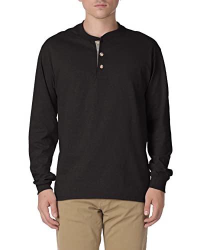 Hanes Men's Long Sleeve Beefy Henley Shirt - X-Large - Ebony