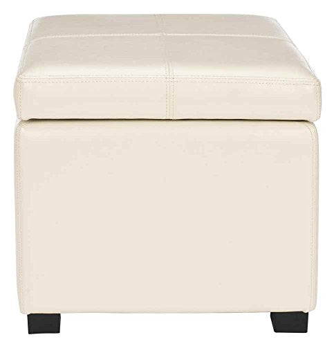 (Cream) - Safavieh Hudson Collection Williamsburg Cream Leather Square Storage Ottoman