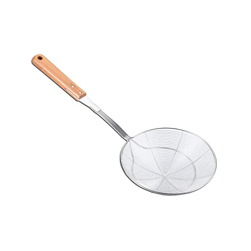 ZOOM TIME Stainless Steel Wire Food Strainer Skimmer, Bamboo Handle (L Size, Over 7 Inch)