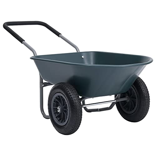 vidaXL Heavy-Duty Wheelbarrow - 100 kg Capacity, Green and Grey, Metal and Plastic, Ideal for Garden Tasks and Home Improvement