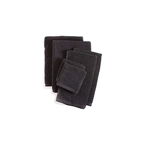 DKNY Quick Dry Cotton Towel Set - 2 Bath, 2 Hand, 2 Washcloths, Black