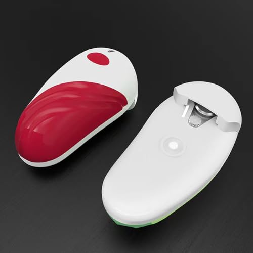 Electric Can Opener For Kitchen One Touch Automatic Can Opener Electric for Almost Cans Battery Operated Can Opener For Seniors and Arthritis Smooth Edge Hands Free Food-Safe (Red)