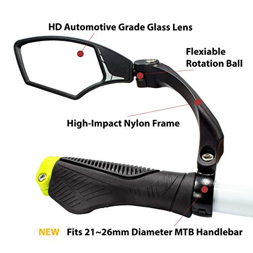 Hafny New Handlebar Bike Mirror, HD Blast-Resistant, Safe Crystal Clear Glass, Adjustable Rotatable, Rearview Mirror for Bicycle, HF-MR095