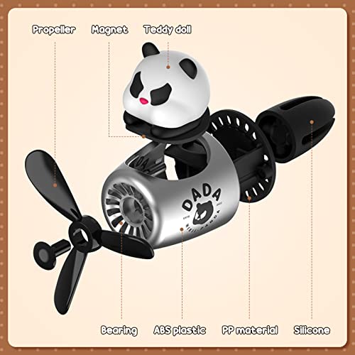 Tallew 2 Pcs Car Air Freshener Pilot Cute Diffuser Cartoon Outlet Fan for Vent Perfume Automotive Decoration (Panda, Bear) ,1