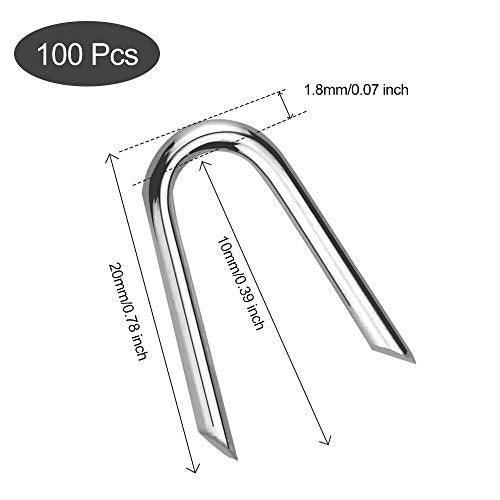 VCRANONR 100 Pieces U Staples 20 x 1.3 mm Staple Nails Small Wire Loops Fence Wire U Clamp Nail Galvanised Sharp Nail Cramp, U Nails with Tips for Nets, Fence, Mesh, Chicken House Wire