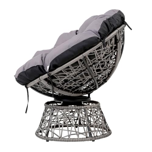 Gardeon Wicker Papasan Chair, Outdoor Chairs Patio Furniture Lounge Setting Garden Backyard Living Bedroom, 360 Degree Swivel with Soft Thick Cushion Grey