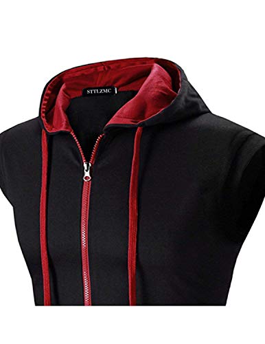 STTLZMC Men's Casual Sleeveless Hoodie Zip Up Vest with Pockets Tank Tops,Black 1,L