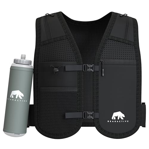 Bearactive Running Phone Holder with 500ml Running Water Bottle – Adjustable Strap and 6 Pockets - Running Hydration Vest, Running Vest Women & Men - Running Gifts (Black)