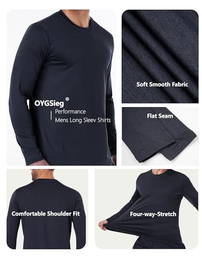 Men's Quick Dry Long Sleeve Shirts Moisture Wicking UPF 50+ Sun Protection UV Performance SPF T-Shirt for Fishing, Black/Green/Blue/Light Grey/Red/Dark Grey(6 Pack), Medium