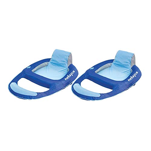 Kelsyus Floating Pool Lounger Inflatable Chair w/Cup Holder Blue (2 Pack) 80014