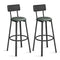 VASAGLE Bar Stools, Set of 2 PU Upholstered Breakfast Stools, 29.7-Inch Barstools with Back and Footrest, Simple Assembly, for Dining Room Kitchen Counter, Classic Black and Forest Green ULBC069C01