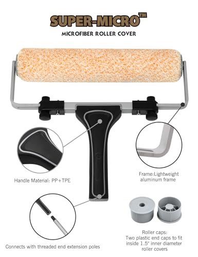 ROLLINGDOG 12" Paint Roller Kit - 9Inch Paint Rollers Paint Tray with 3PC Tray Lniers,Stainless Steel Extension Pole (3ft),Drop Cloth