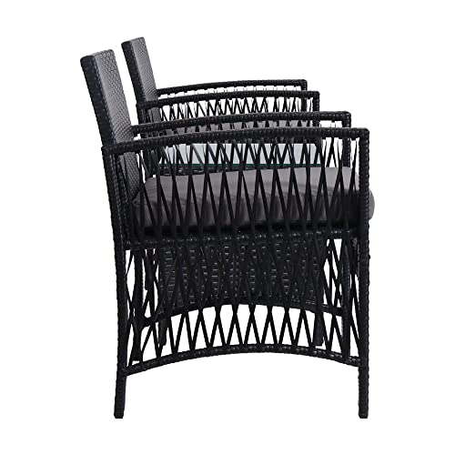 Gardeon 3pcs Wicker Patio Furniture, Bistro Set Table and Chairs Outdoor Lounge Setting Conversation Sets Dining Chair Garden Backyard, Cushion with Coffee Table Glass Tabletop Variegated Rattan Black