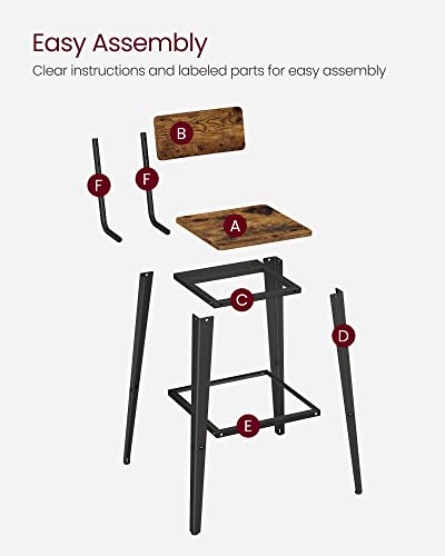 VASAGLE Set of 2 Bar Stools, Bar Height Stools, Tall Bar Stools with Back, Bar Chairs, Steel Frame, Industrial Style, Easy Assembly, Rustic Brown and Ink Black ULBC078B01