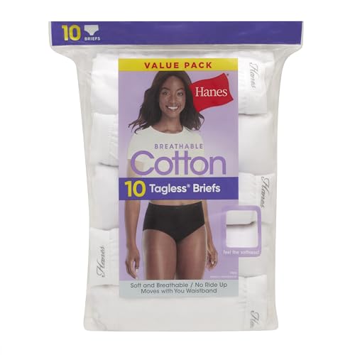 Hanes Women's 10 Pack Cotton Brief Panty, White, Size 7