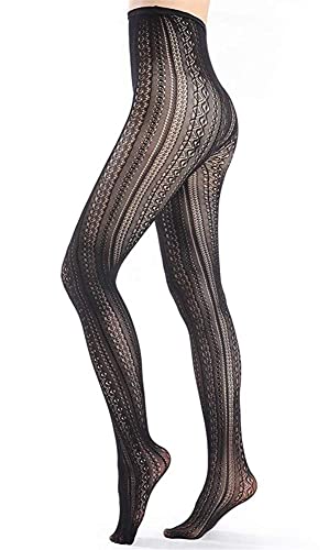 Women's Fishnet Knitted Tights Patterned Stockings Transparent Pantyhose Sexy High-Waist Lace Leggings