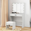 Panana Vanity Desk with Mirror and Lights, Vanity Set Makeup Vanity Table with Adjustable Lights One Drawer Storage Makeup Table with Stool Vanity Desk for Bedroom (White)