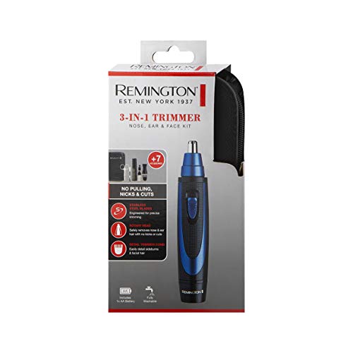 Remington 3-in-1 Trimmer Nose, NE118AU, Ear and Face Trimmer/Groomer Kit, Stainless Steel Blades, Detailed Trimmera, Fully Washable & Waterproof, Blue & Black