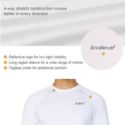 BALEAF Men's Long Sleeve Quick Dry T-Shirt Sun Protection Shirts UV SPF UPF50+ Running Fishing Tee Lightweight Soft Tops White Size XL