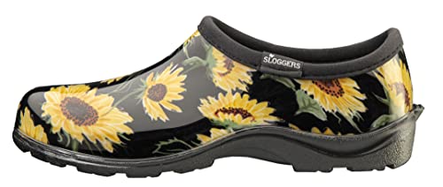 Sloggers Waterproof Garden Shoe for Women – Outdoor Slip-On Rain and Garden Clogs with Premium Comfort Support Insole, F&G, Sunflower Print Black, 11