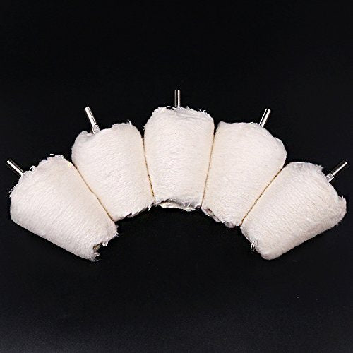 Swpeet 5 Pcs Cone-Shaped White Flannelette Polishing Wheel Grinding Head with 1/4Handle for Metal Aluminum/Stainless Steel/Chrome/Jewelry/Wood/Plastic/Ceramic/Glass