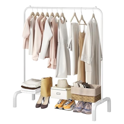 Metal Clothing Rack, Garment Rack for Hanging Clothes Portable Clothes Rack with Bottom Shelf for Hanging Shirts,Jeans and Coats (white)