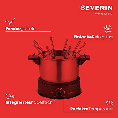 SEVERIN FO 2470 Fondue, Dishwasher Safe Fondue Set with 8 Colour-Coded Forks, Electric Fondue Made of Stainless Steel for Cheese Fondue, Chocolate Fondue or Oil Fondue, Black