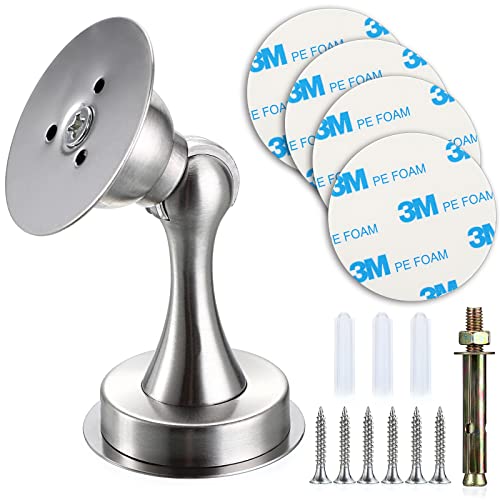 Sumnacon Magnetic Door Stopper, Heavy Duty Stainless Steel Door Stop Holder Come with 4 Pcs 3M Double-Sided Adhesive Tape & Hardware Screws,Install with Adhesive Tape Or Screws On Floor Wall (Silver)