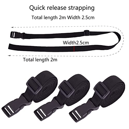 Luggage Straps, Multifunctional Luggage Packing Straps, Adjustable Nylon Straps with Quick Release Buckles for Camping, suitcases, Hand Luggage, Backpacks, Sleeping Bags, etc.4 Pack (Black, 200x2.5cm)