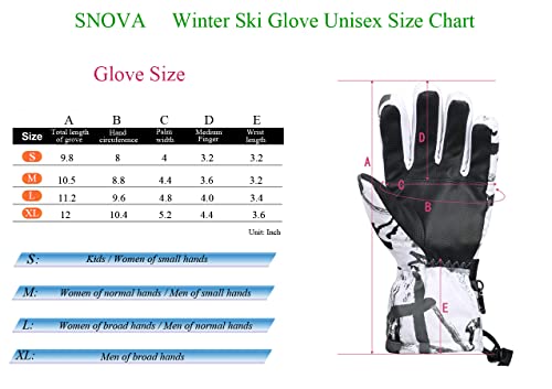 SNOVA Ski Gloves, Snowboard Gloves, Waterproof & Windproof for Kids, Men and Women,-30°F, Touch Screen, Winter Gloves for Skiing, Snowboarding, Cycling, Motorcycle, Running, Outdoor Sports (S, FROZEN-WHITE)